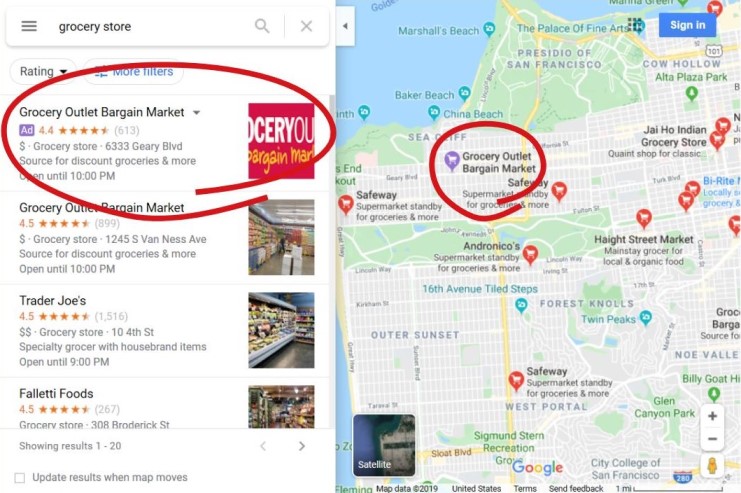 Example of local ads within Google Maps local search
