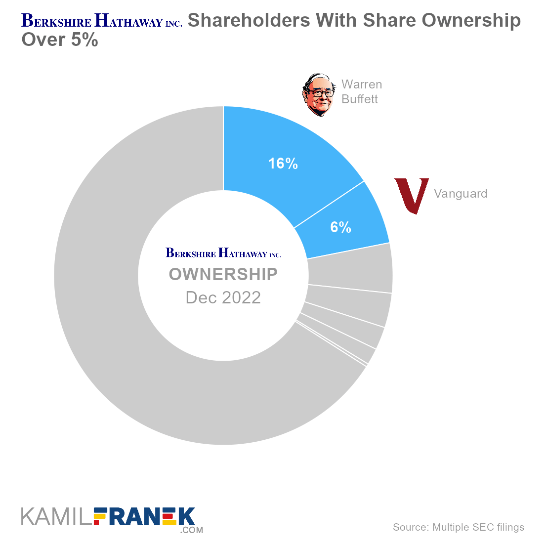 Who owns Berkshire Hathaway, largest shareholders donut chart