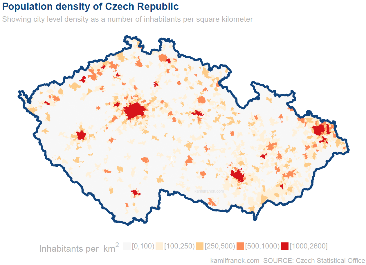 Population density of the Czech Republic