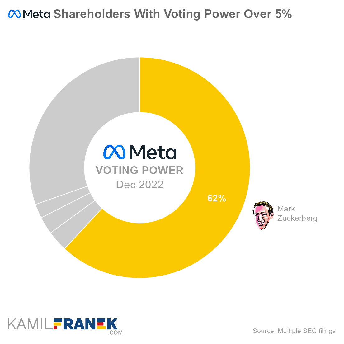 Meta largest shareholders by share ownership and vote control (donut chart)