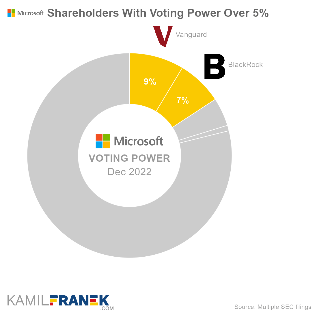 Who controls Microsoft, largest shareholders donut chart