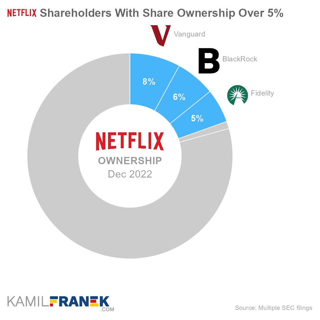 Who owns Netflix, largest shareholders donut chart