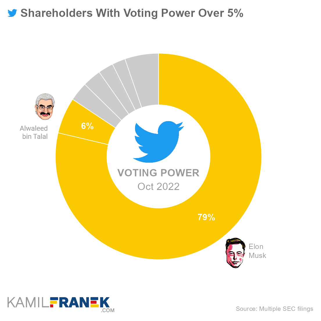 Who controls Twitter, largest shareholders donut chart