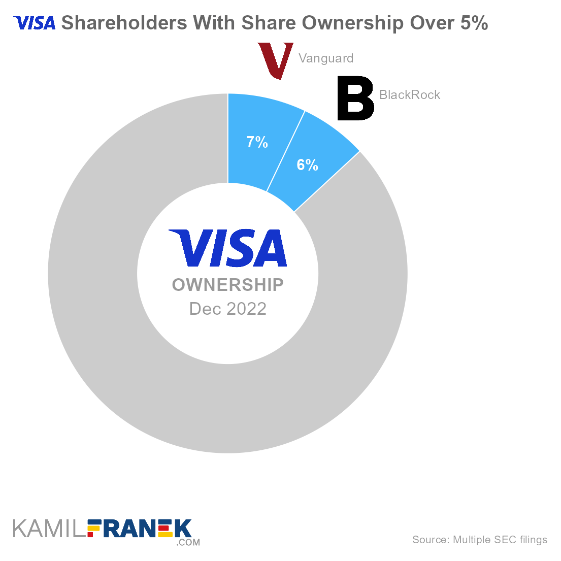 Who owns Visa, largest shareholders donut chart