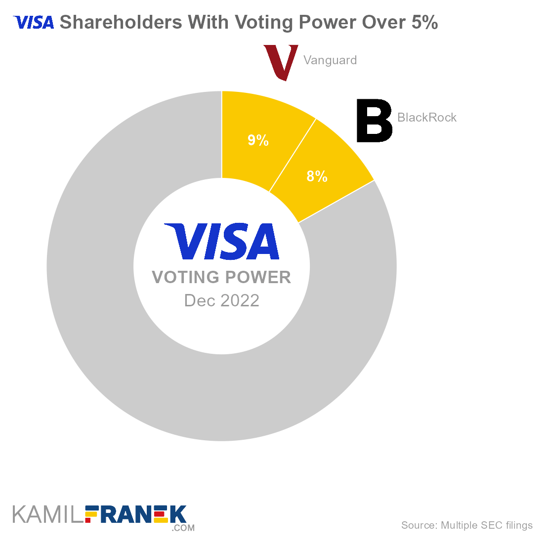 Who controls Visa, largest shareholders donut chart