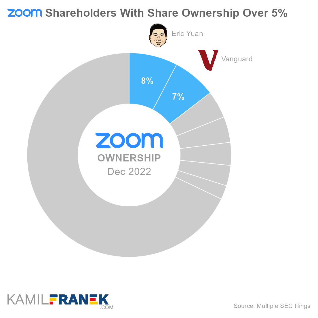 Zoom largest shareholders by share ownership and vote control (donut chart)